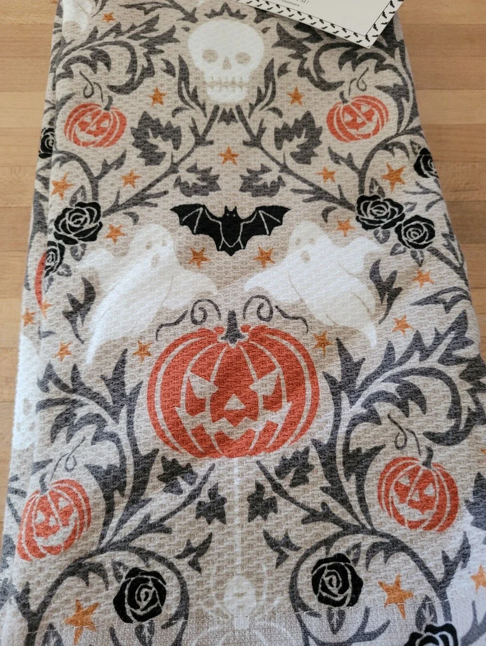 NEW Cupcakes and Cashmere Halloween Kitchen Towel - Pumpkin & Skull Design